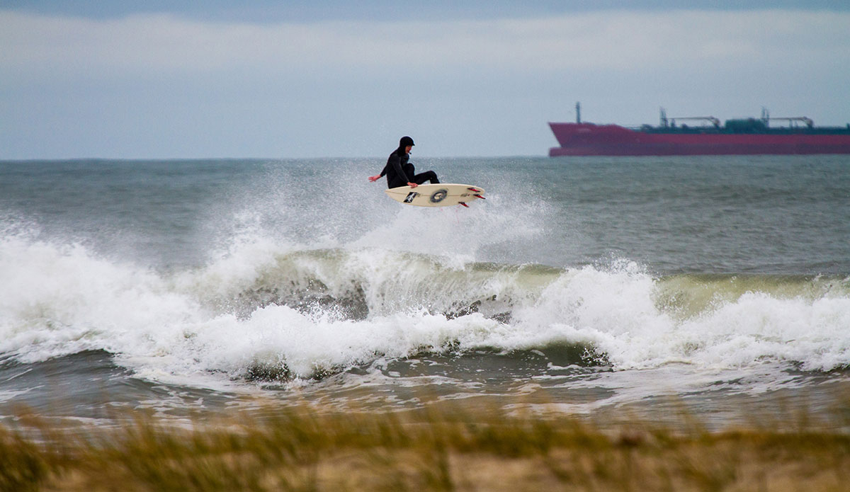 Chris McDonald boosting late last fall.  This photo was actually part of a Patagonia art display in NYC last winter. Photo: <a href=\"https://www.surferphotos.com/\">Graham Hunt</a>