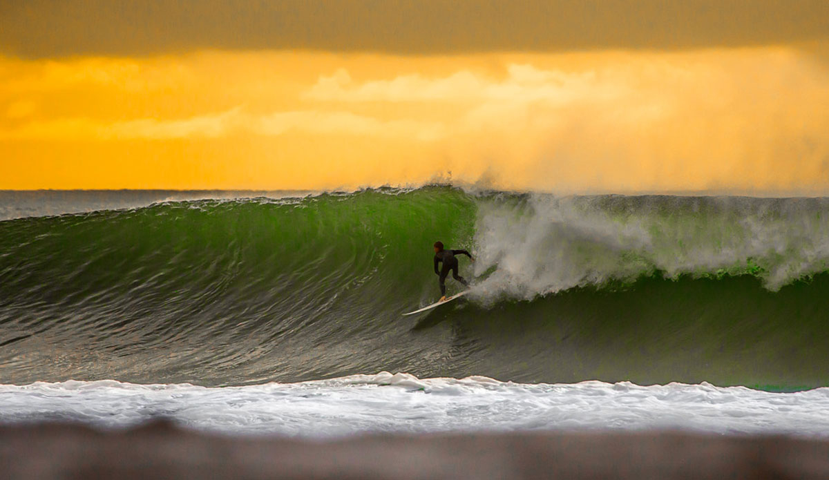 Unknown, setting his line beneath a fiery sky. Photo: <a href=\"https://instagram.com/jeff_davis\"> Jeff Davis</a>