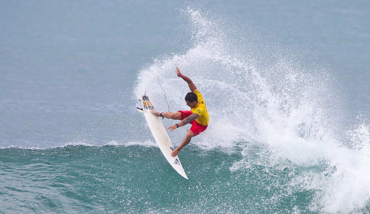 Ezekial Lau of HAwaii (pictured) reaching the Finals of the Hawaiian Pro where he placed third at Ali\'i Beach Park, Haleiwa. Photo: Masurel/<a href=\"https://www.worldsurfleague.com/\">WSL</a>