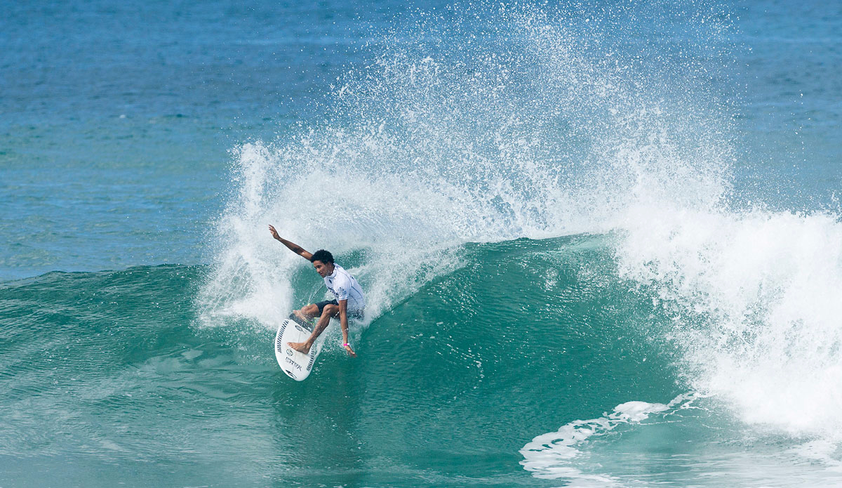 Michael February of South Africa (pictured) winning his Round 1l heat at the Hawaiian Pro. Photo: <a href=\"https://instagram.com/kc80/\"> Cestari</a>/<a href=\"https://www.worldsurfleague.com/\">WSL</a>