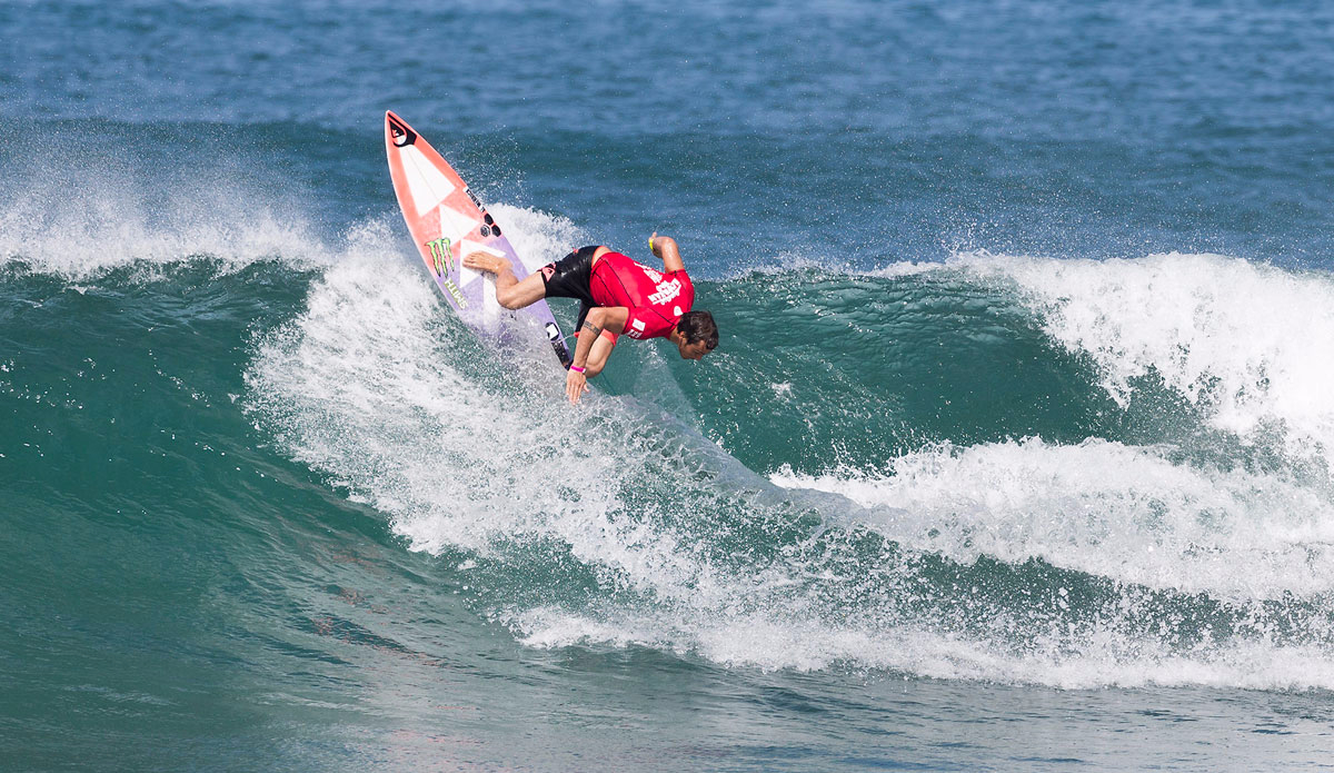 Marc Lacomare of France (pictured) winning his Round 1l heat at the Hawaiian Pro. Photo: <a href=\"https://instagram.com/kc80/\"> Cestari</a>/<a href=\"https://www.worldsurfleague.com/\">WSL</a>