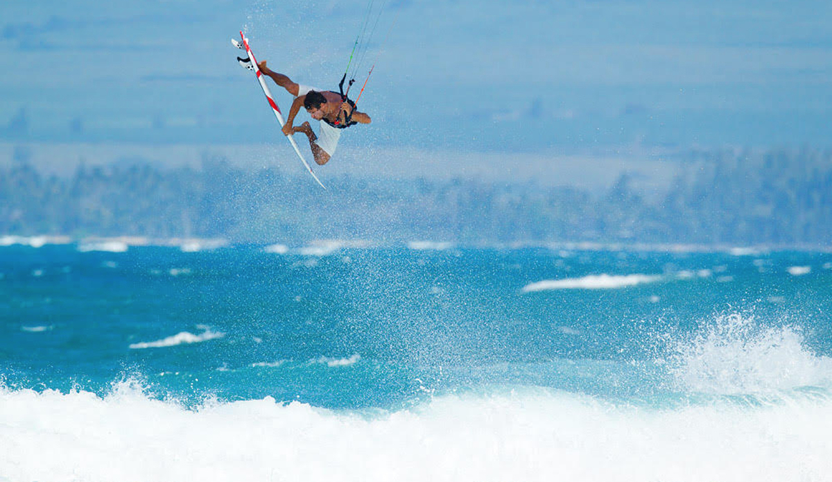 Waehu, Maui. This move started pretty much in 2005 when I started riding surfboard strapless kiting in Maui and really wanted it to look like surfing if you would photoshop the bar out. So since then I\'ve been perfecting it and making it a point to tweaking it out as flexible as I can get it. Photo: Quincy dein

