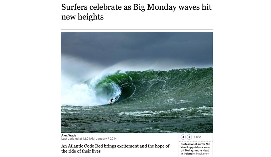 Nic Von Rupp screaming down the face of a beast at Mullaghmore. Photo: Al Mackinnon