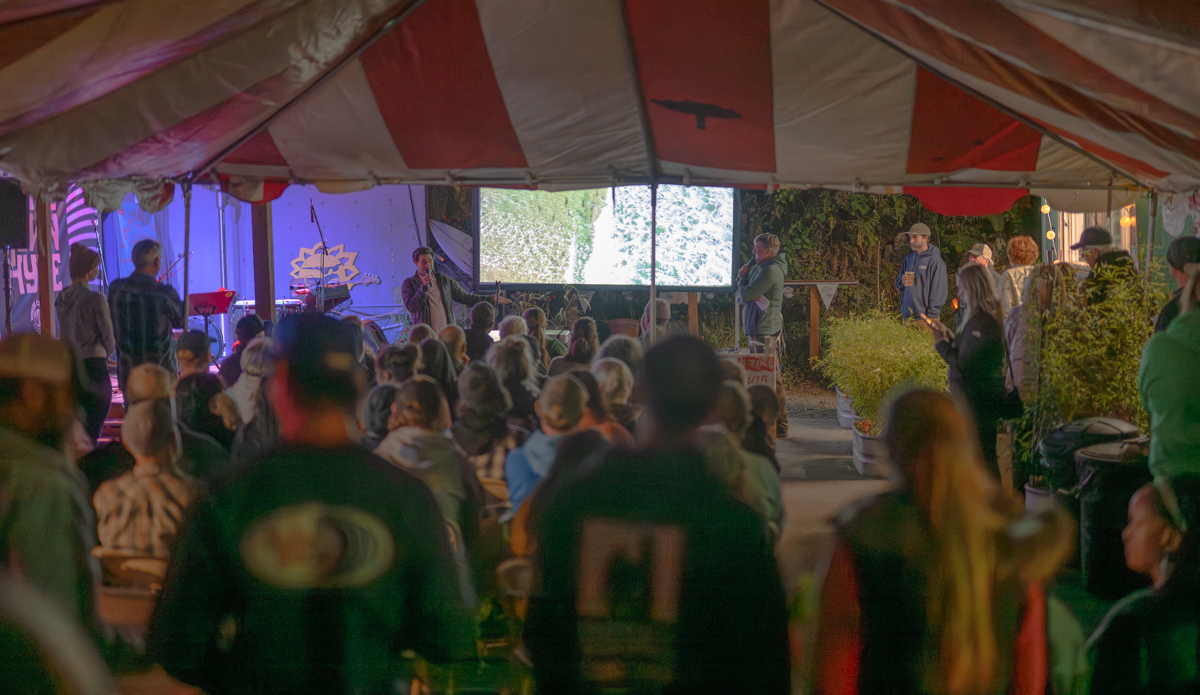 Casey Felton, left, introduces his film with The Inertia\'s Joe Carberry (right). Photos by Jeremy Burke