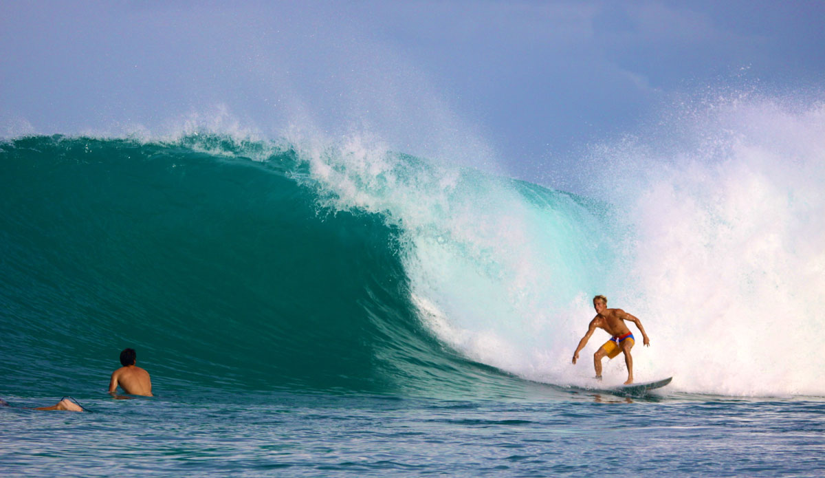 Here is Pete on a bomb at wave called Bruce Lee\'s. That’s me on the shoulder snapping some mental images.   Photo: <a href=\"https://mhoffmanphotography.com/\"> Matt Hoffman</a> 