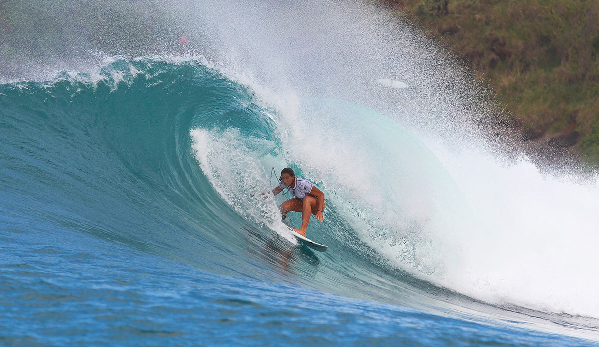 Courtney Conlogue of Santa Ana, California, USA placed equal third at the Target Maui Pro at HJonolua Bay, Maui, Hawaii. Conlogue was defeated eventual event champion Carissa Moore during the Semifinals. Photo: <a href=\"https://www.aspworldtour.com/\">ASP/Masurel