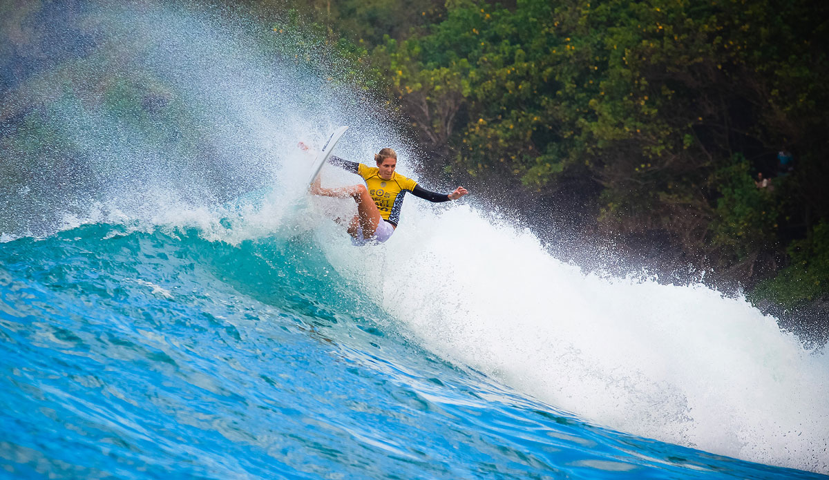 Stephanie Gilmore of Tweed Head, NSW, Australia (pictured) won her sixth ASP World Title at the Target Maui Pro at Honolua Bay Maui, Hawaii on Thursday November 26, 2014. Gilmore was eliminated in the Quarterfinals but when her closest rival Tyler Wright (AUS) was eliminated in runner up position, Gilmore had enough of a points lead to clinch the title. Photo: <a href=\"https://www.aspworldtour.com/\">ASP/Masurel