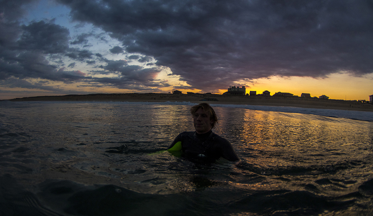 Roy was the first one out in the water while some other surfers waited to see what he would get. After he scored an epic barrel the rest of the surfers started to paddle out.