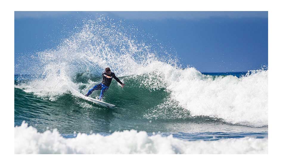 Alejo Muniz on one of the bigger set waves of the day. Photo: <a href=\"https://thehurleypro.com/\">Hurley</a>