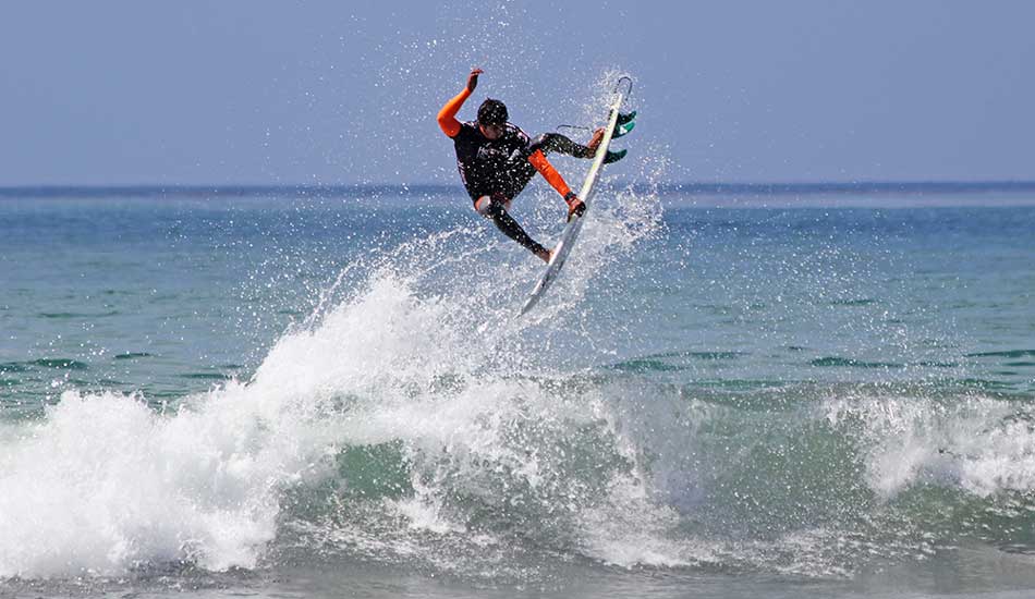 Miguel Pupo hucks one of the bigger airs from the first two rounds. Photo: <a href=\"https://thesurfchannel.com/\">Shannon Quirk</a>