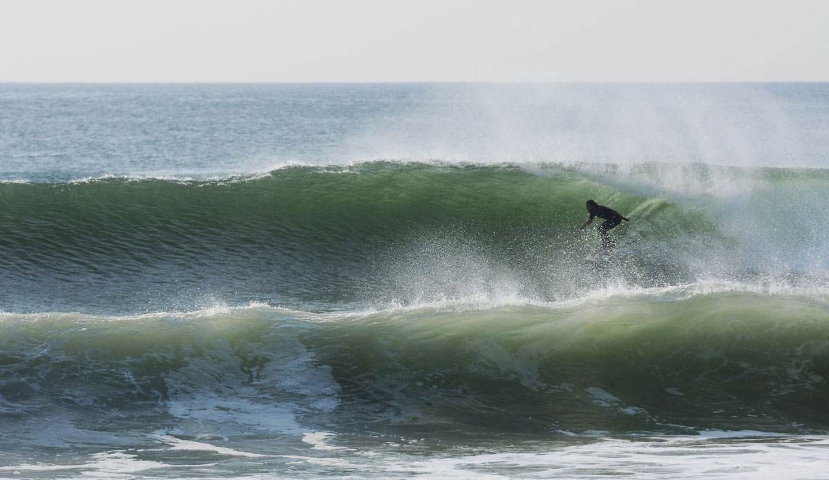 Being able to wait out the smaller sets paid off for Daniel McGillis as he takes off deep on this Monmouth County, NJ, bomb. Photo: <a href=\"https://shoreshotimages.zenfolio.com/\">Mary Dunham</a>