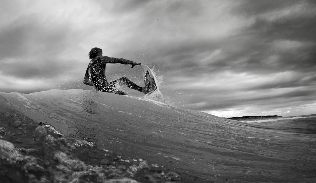 Ian West about to pop an air reverse. Very moody skies this afternoon. Photo: Ian Tyley 