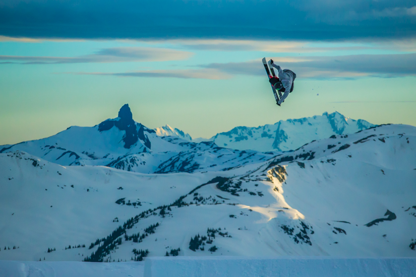 Alex Bealieau-Marchand at a sunset session with the Canadian Slopestyle Teams.