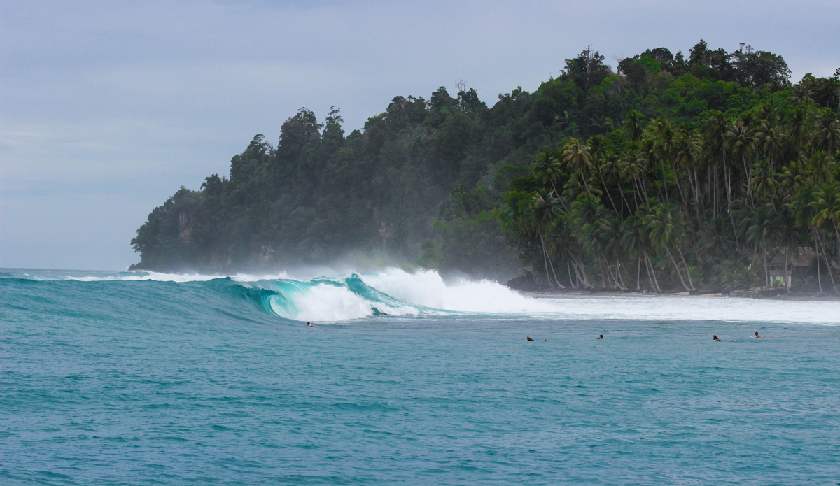 Slabs can be your best friend or your worst enemy. This wave named ‘Bombers’ would double up super fast, and explode onto dry reef. If you didn’t make the drop it was game over. There were many broken boards after this session so be sure to bring extra! Photo: Courtesy of Hunter Jones