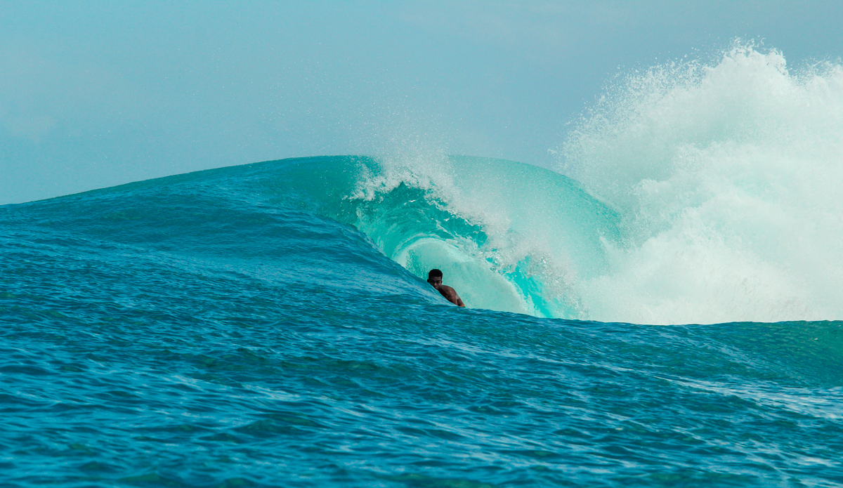 Being in the barrel isn’t just nice because of the view…taking cover under Indonesian tubes is the only place where the sea lice can’t bite you. Photo: Courtesy of Hunter Jones
