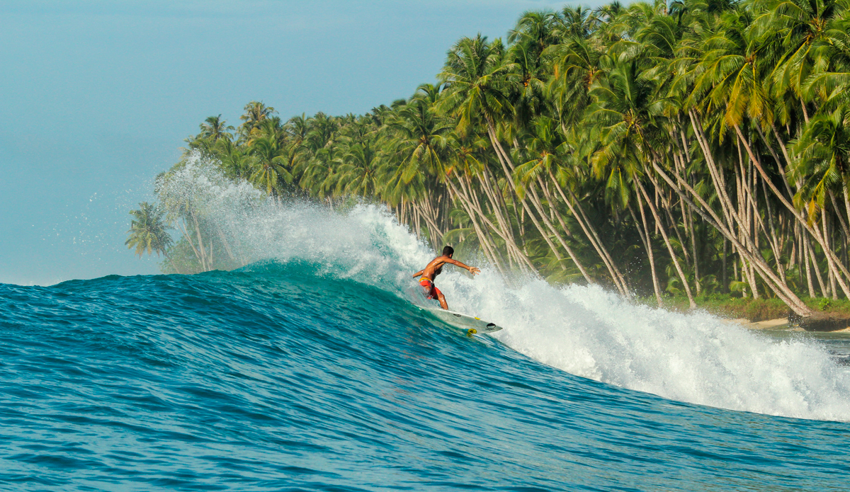 One thing to remember while in Indo is to make sure your leash is secured tightly. If you lose your board here the locals would snag it and run into the jungle. You can try and get it back, but they will just run at you with machetes. Photo: Courtesy of Hunter Jones