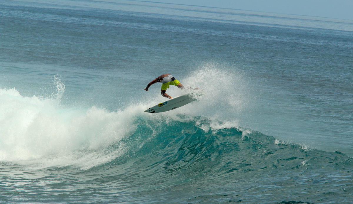 Sometimes staying on the inside is smarter. Some of the inside waves hug the reef better and are steeper. When the wind came up, this wave offered perfect ramps to try airs. Photo: Courtesy of Hunter Jones