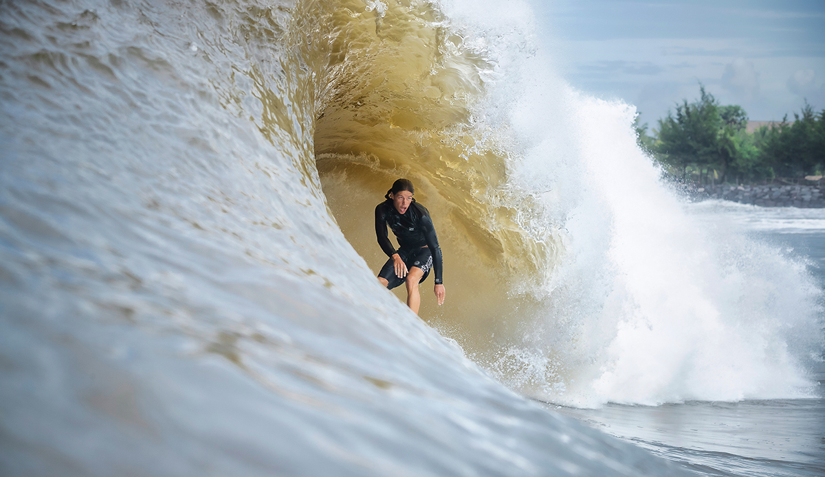 “Bali’s best kept secret? January. I love shooting during monsoon. The Eastside rights light up, the weather is wild and so are the rides. This is when the rivers are just going full bore, building up the sand for the dry season. When the waves look like brown cement, the photos really capture the power. Kian Martin understands the energy at play here.”