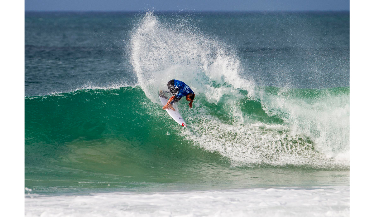 Travis Logie of Durban, South Africa (pictured) was eliminated during Round 2 of the J-Bay Open after he was defeated by Fred Patacchia (HAW) on Saturday July 12, 2014. Logie finished the event in equal 25th place. The J-Bay Open, stop No. 6 of 11 on the 2014 Samsung Galaxy ASP World Championship Tour was called ON today for Round 1. Photo: ASP| Cestari