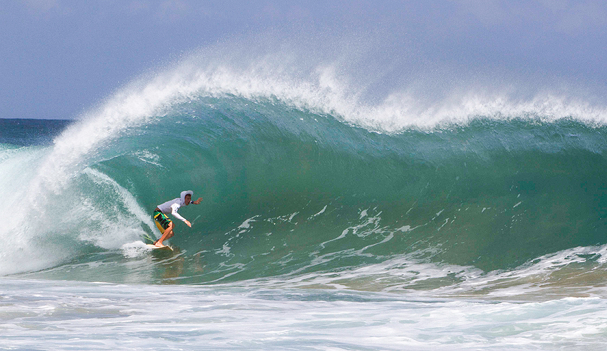 Here is Wes Toth on a crazy wave that I won\'t name, but everyone who surfs barrels in northwest PR knows exactly the spot. Photo: Chrissy Swain