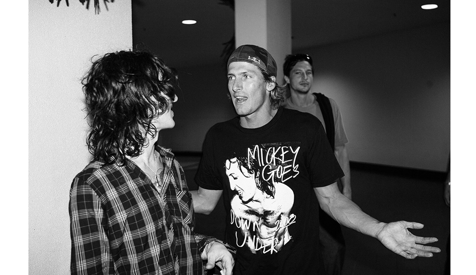 Bruce Irons, Mickey Avalon, and Dirt Nasty. Backstage. Photo: <a href=\"https://www.reposarphoto.com\">Jason Reposar</a>