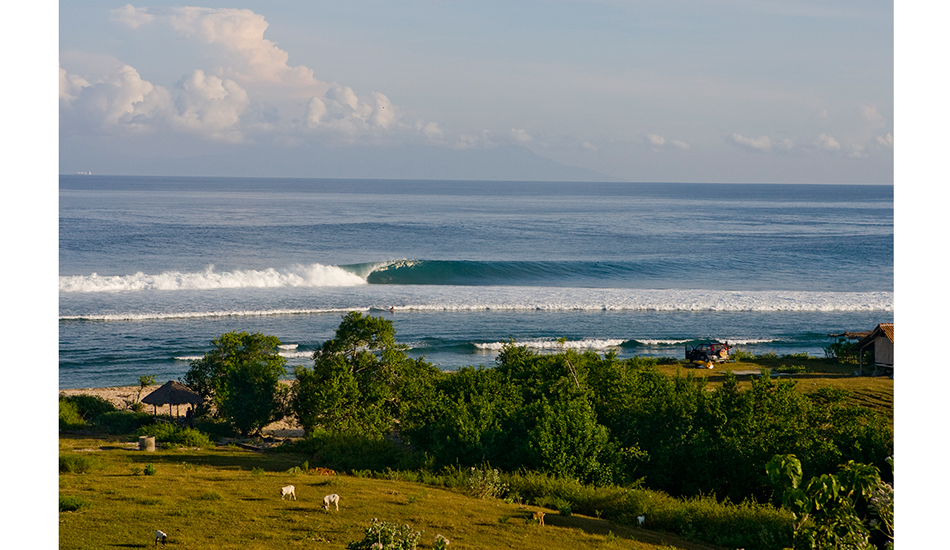 Not a bad view to wake up to, eh? Desert Point going off with no one out. Photo: <a href=\"https://www.reposarphoto.com\">Jason Reposar</a>