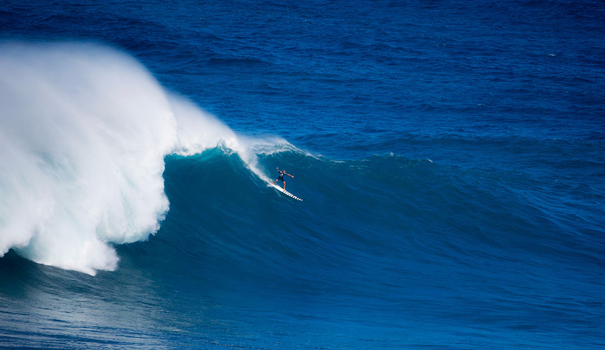 Trevor Carlson going on a rare Jaws left. Photo: <a href=\"https://www.worldsurfleague.com/\">WSL</a>/<a href=\"https://instagram.com/kirstinscholtz/\">Kirstin Scholtz</a>