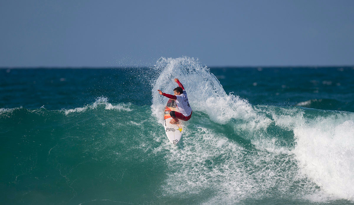 Keanu Asing of Hawaii (pictured) winning his Round 1 heat at the JBay Open at Jeffreys Bay, South Africa on Friday July 10, 2015. Photo: <a href=\"https://instagram.com/kirstinscholtz/\">Kirstin Scholtz</a>/<a href=\"https://www.worldsurfleague.com/\">WSL</a>