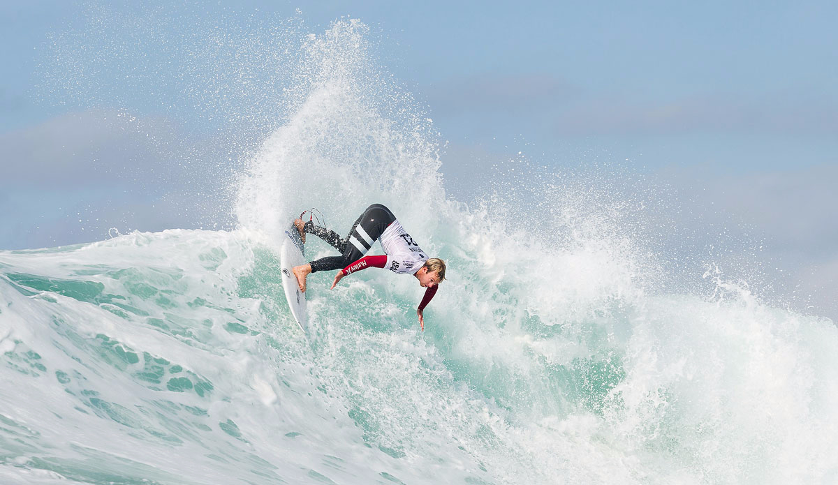 Adrian Buchan of Australia (pictured) advanced directly to Round 3 of the JBay Open at Supertubes, Jeffreys Bay, South Africa today, defeating Nat Young (USA) and Wiggolly Dantas (BRA) with a heat total of 12.60 points (out of a possible 20.00). Photo: <a href=\"https://www.worldsurfleague.com/\">WSL</a>/<a href=\"https://instagram.com/kc80\">Cestari</a>