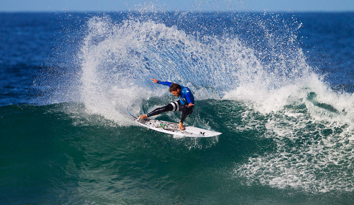 Alejo Muniz of Brasil (pictured) advanced into the Quarterfinals of the J-Bay Open defeating Mick Fanning (AUS) and CJ Hobgood (USA) during Round 4 on Monday July 14, 2014 in Jeffrey\'s Bay South Africa. The J-Bay Open, stop No. 6 of 11 on the 2014 Samsung Galaxy ASP World Championship Tour was called ON today for Round 1. Photo: <a href=\"https://www.aspworldtour.com/\">ASP</a>/<a href\"https://www.kirstinscholtz.com/\">Kirstin Scholtz</a>