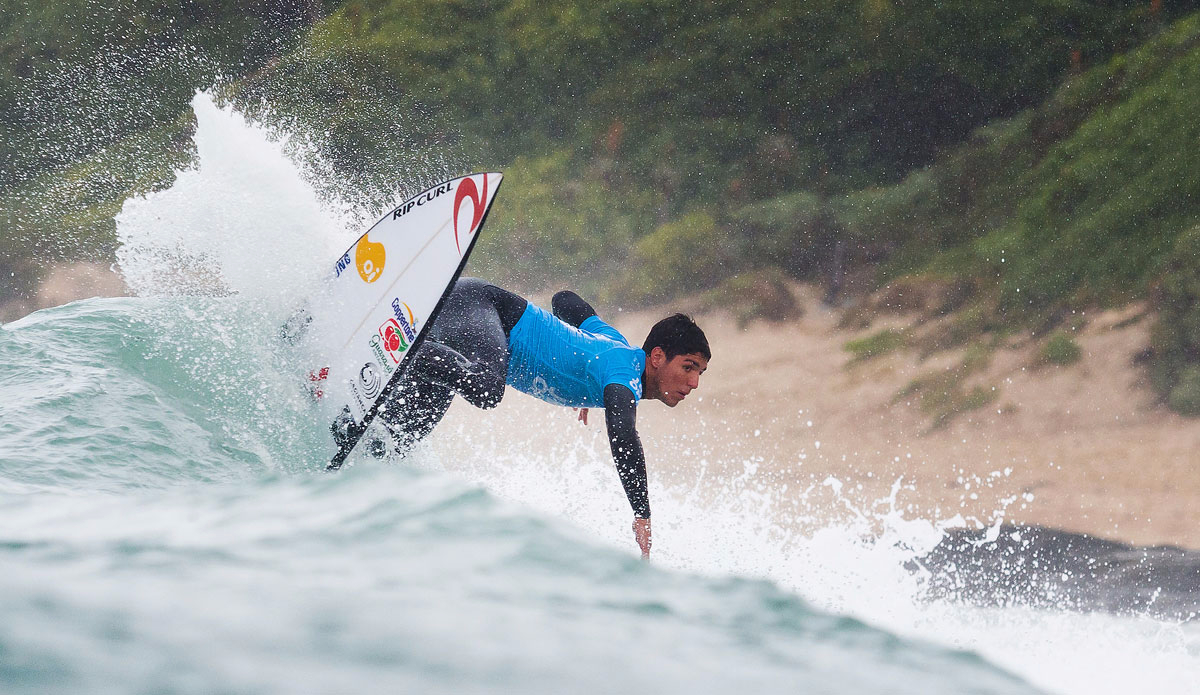 Gabriel Medina of Maresias, Sao Paulo, Brazil (pictured)  winning his Round 4 heat at the JBay Open to advance into the Quarterfinals on Saturday July 18, 2015. Photo: <a href=\"https://www.worldsurfleague.com/\">WSL</a>/<a href=\"https://instagram.com/kc80\">Cestari</a>