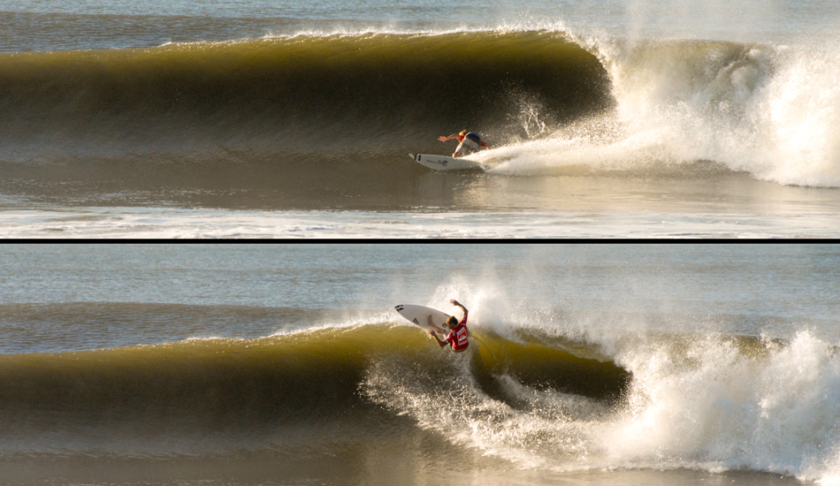 This is Taj burrow during one of his heats in the final day of the 2011 Quiksilver Pro in Long Beach, NY.  Photo: <a href=\"http://www.timelessride.com\">Jim Cook</a>