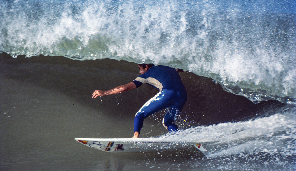 ... Tom Curren, Ventura 1983. An amazing generational study of rocker, fins and the mid-face tube pump, as offered by Santa Barbara’s all-time best goofy and regular-foot locals. 