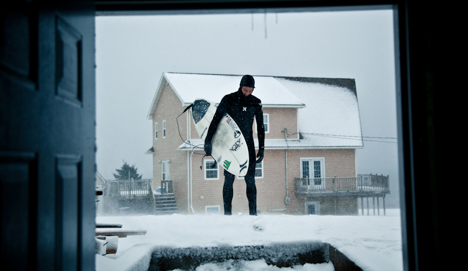 The East Coast of Canada is damn cold. After getting changed in the basement of a friend\'s house, Peter Devries headed out for a surf. Air temp: -20C, water temp: 0C. Photo: <a href=\"https://www.jeremykoreski.com/\" target=_blank>Jeremy Koreski</a>