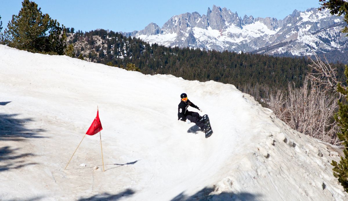 Olympic snowboarder and third place Women\'s finisher Stefi Luxton exiting the Toilet Bowl section of the course. Upon entering the Toilet Bowl section a look of udder confusion upon her face, as toilets flush the opposite way in her homeland of New Zealand. Photo: <a href=\"https://www.thegrimlab.com/\">Chris Moran</a>
