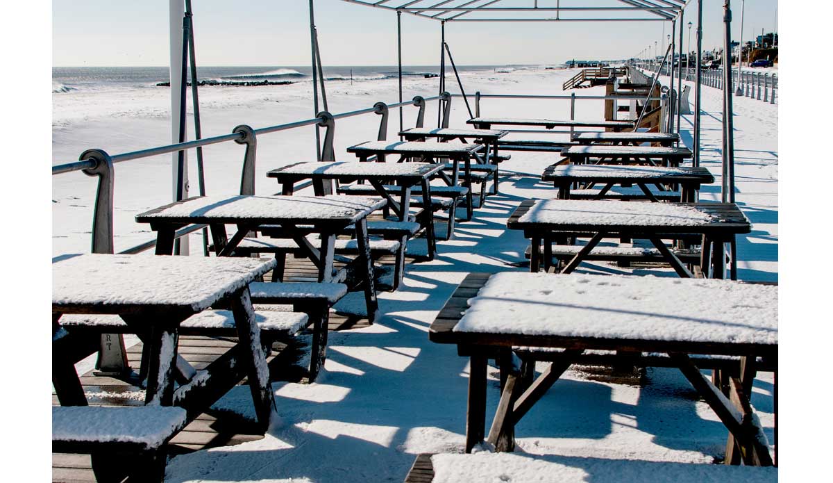 Sea Girt, NJ - Snow-covered summer tables with with a peak out the back. Photo: <a href= \"http://joanneosh.zenfolio.com/\" target=_blank>Joanne O\'Shaughnessy</a>