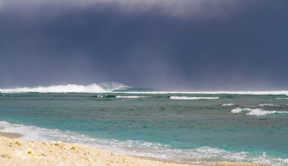 I took this shot early in the morning, just after a thick storm passed over us and switched the wind perfectly offshore. Hard to tell in the photo, but you could stand tall in that drainer. Photo: <a href=\"https://www.hungrywalrus.com/\" target=_blank>John Maher</a>