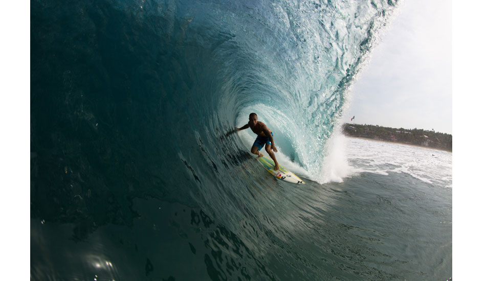 The final water shot I took was of Coco Nogales--the unofficial mayor of Puerto Escondido. If Coco is paddling for a wave, don\'t even look at it because he\'s the man. Photo: <a href=\"https://www.hungrywalrus.com/\" target=_blank>John Maher</a>