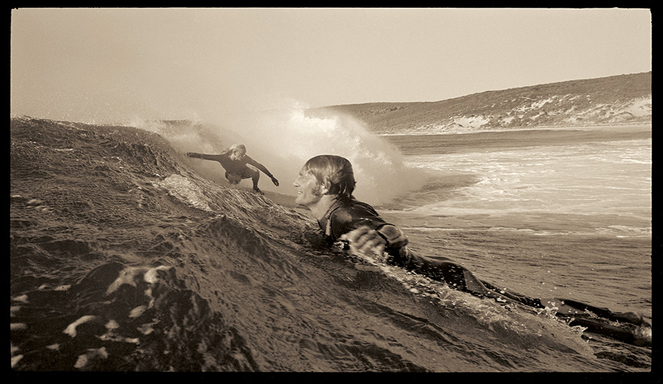 Nigel Coates and Murray Smith surfing at Smiths Beach just south of Yallingup. Much of this superb coast has been protected as a national park.
