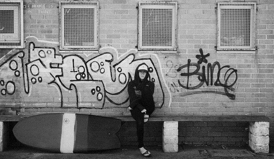 Throwaround fish Simms in the graffiti backyard. Photo: <a href=\"https://www.mackie-studio.com\">Karl Mackie</a>