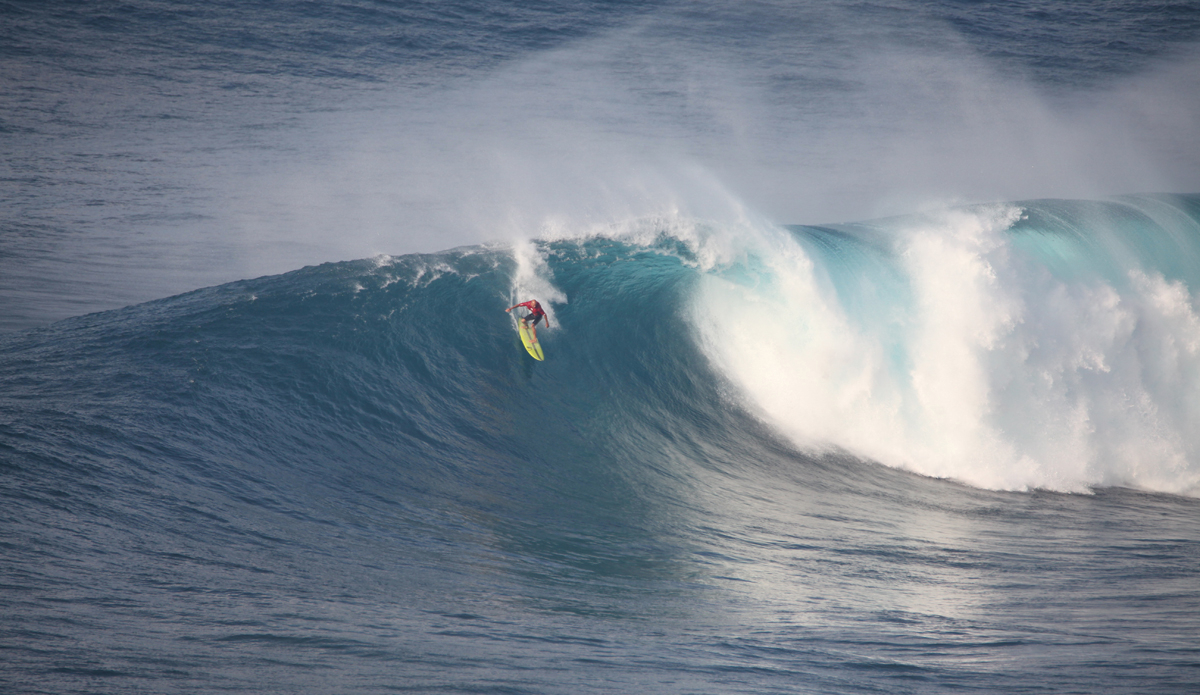 Kelly Slater at Pe\'ahi (Jaws) on Jan 16, 2016. Photo: Shannon Marie Quirk @shannonreporting