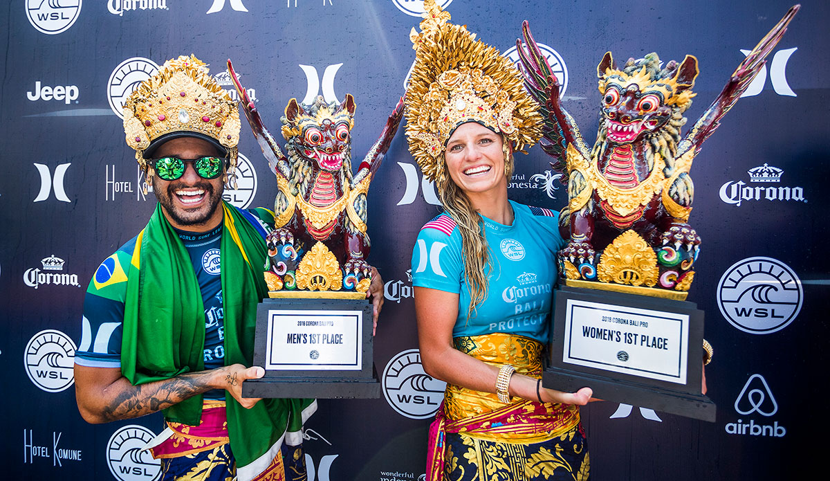 Italo Ferreira and Lakey Peterson. Photo: WSL/Cestari