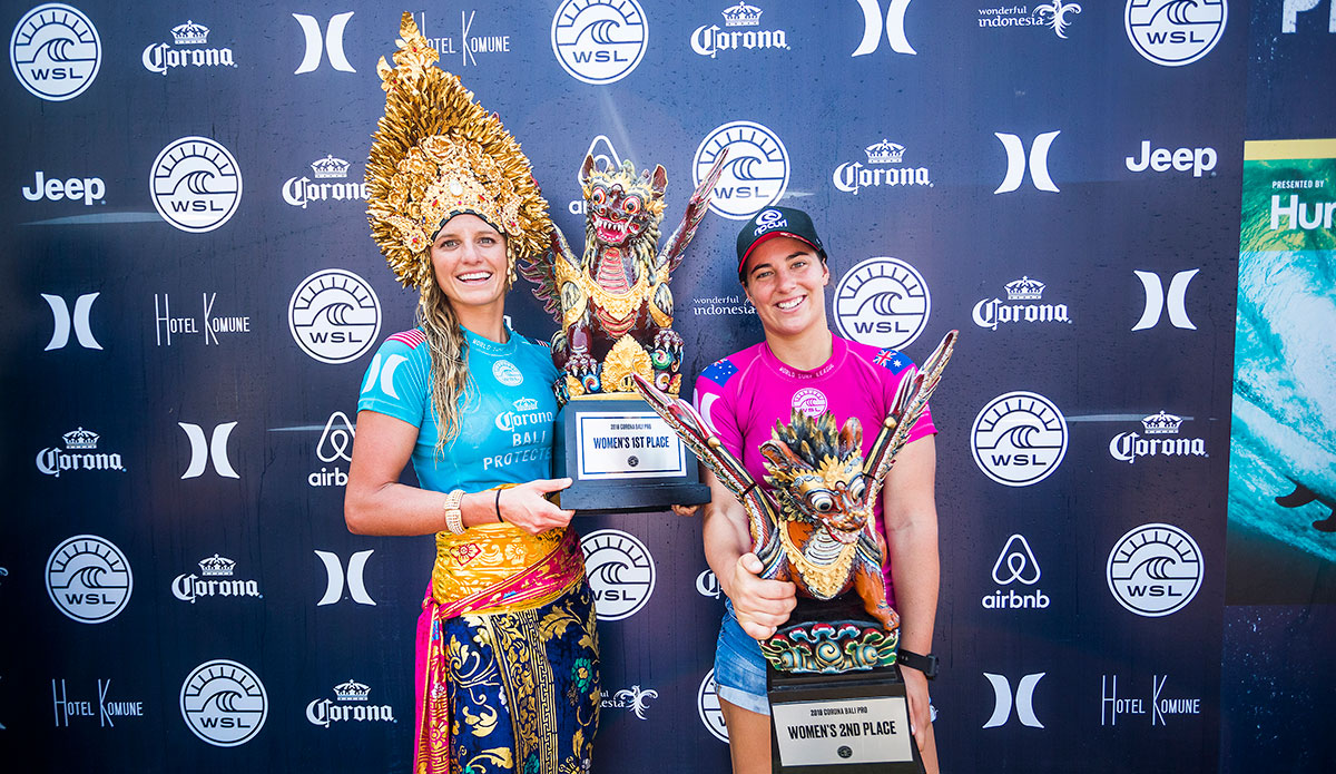 Lakey Peterson and Tyler Wright. Photo: WSL/Cestari