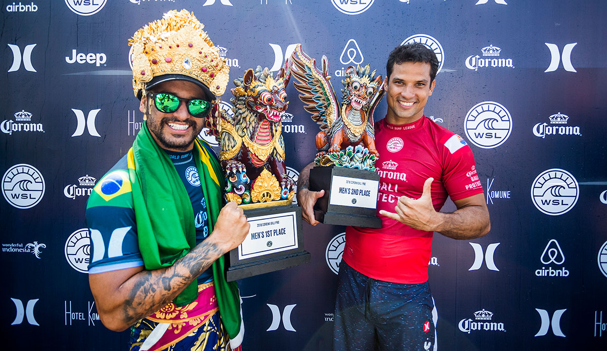 Italo Ferreira and Michel Bourez. Photo: WSL/Cestari