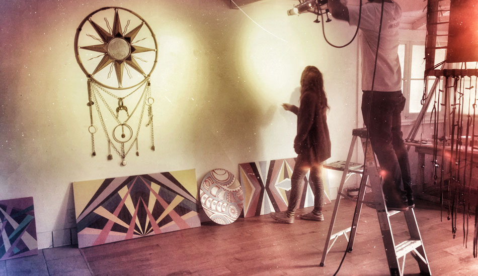 Setting up for the show Tini Courtney for H.O.W.L and Kassia Meador.