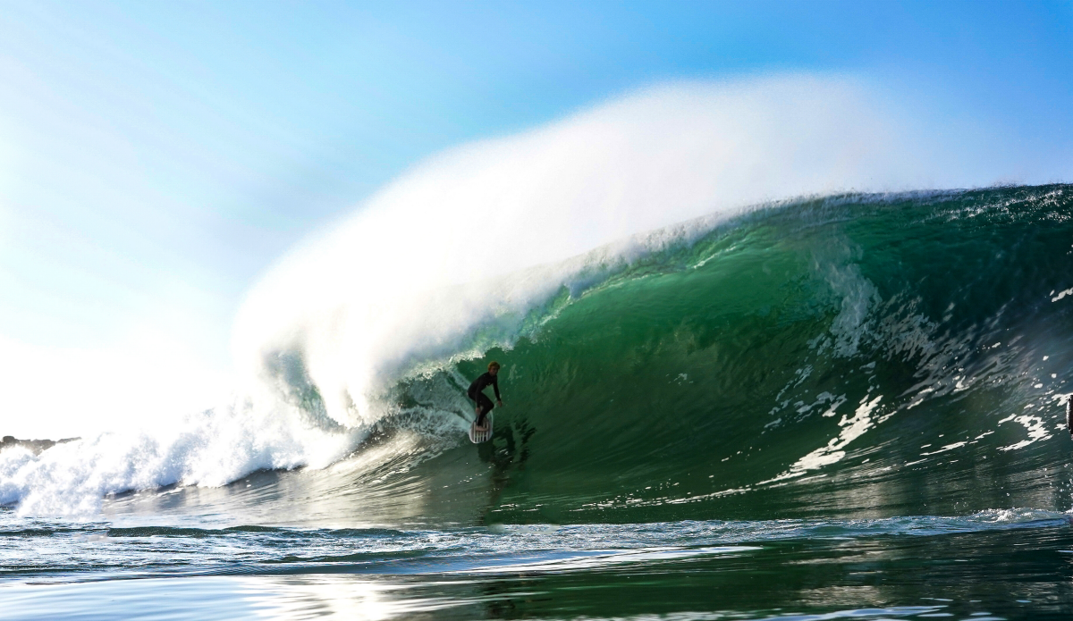 \"It wasn\'t the biggest set of the day, it was just perfect.\" Sage Burke finds the wave of the day at Wedge. Photo: Kosta Kalamaras