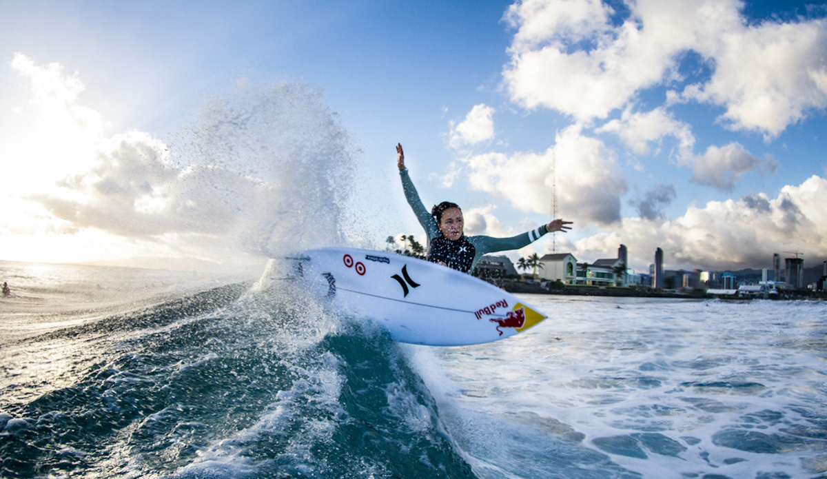 Carrisa Moore shredding at her home break. Photo: <a href=\"https://instagram.com/landonhayashi\">@LandonHayashi</a>