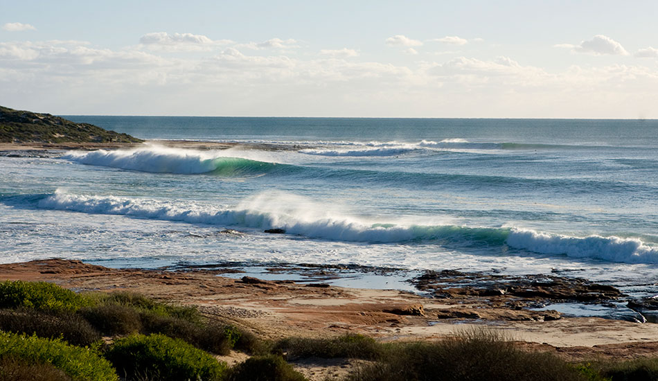 From the outside of Jakes point looking into the inside section called Lopes. North West Australia. Photo: <a href=\"https://www.reposarphoto.com\">Jason Reposar</a>