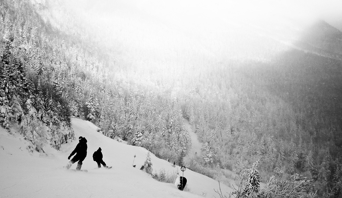 This photo falls in my favorites more so because of the experience that is attached to it. I got to go back to my home mountain (Stowe, VT) and ride with Jake Burton Carpenter, one of pioneers of snowboarding, for the day. One of the best powder days I have had at Stowe, and having Jake as your tour guide doesn\'t hurt either. I couldn\'t wipe a smile off my face all day. Photo: <a href=\"https://lauraaustin.4ormat.com/\">Laura Austin</a>