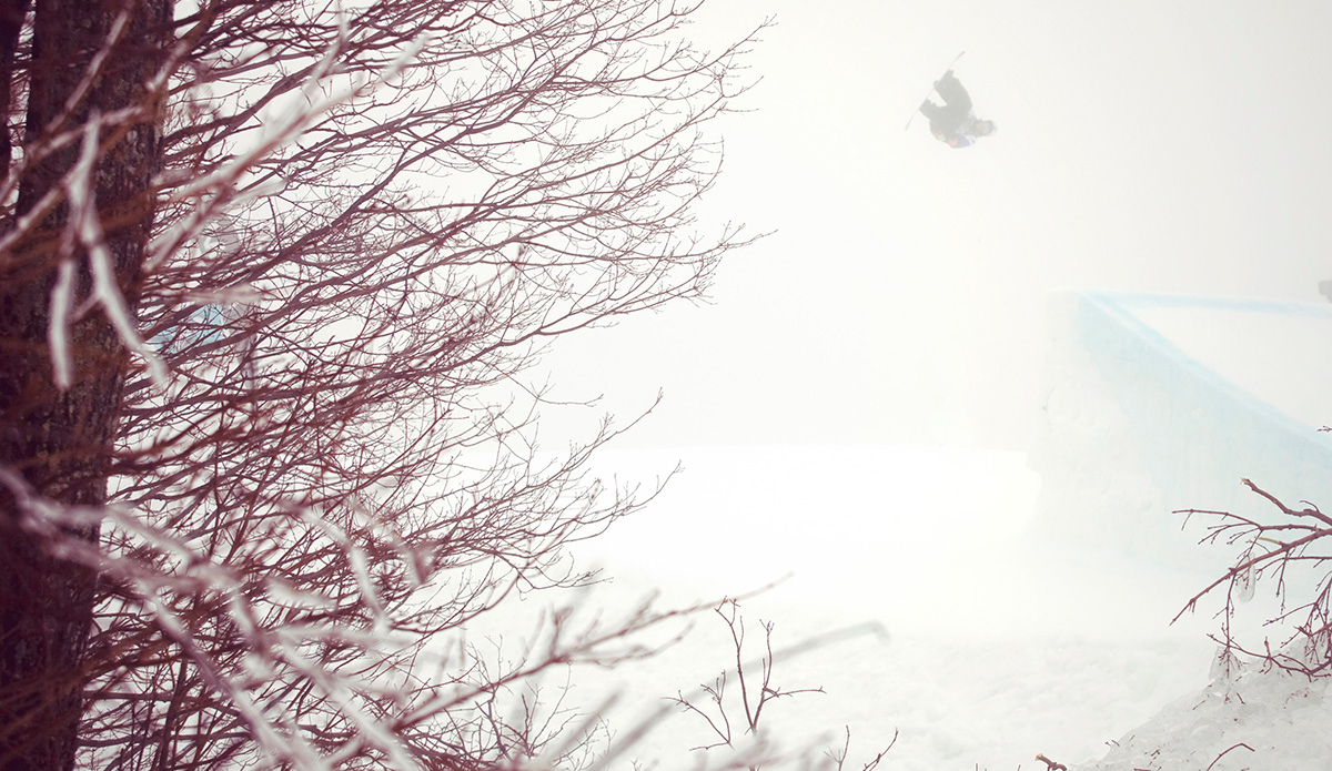 This day was miserable at the US Open. In true Vermont fashion, it was raining. And I had to stand on the side of a slopestyle course wearing a trashbag not only covering myself, but also my camera. One of my lenses ended up getting completely ruined that day. But the rainy/foggy conditions made for an interesting atmosphere so I wasn\'t stuck just shooting your typical contest shots. Photo: <a href=\"https://lauraaustin.4ormat.com/\">Laura Austin</a>